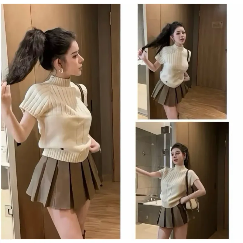 áo len ngắn tay thuê hình nhỏ xinh, kèm chân váy xoè 989763