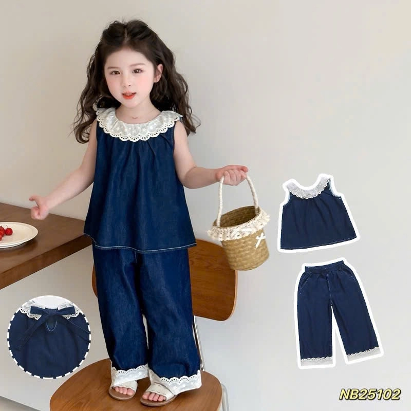 Set bò viền ren phù hợp đi chơi, đi học cho bé gái dưới 30kg 463230