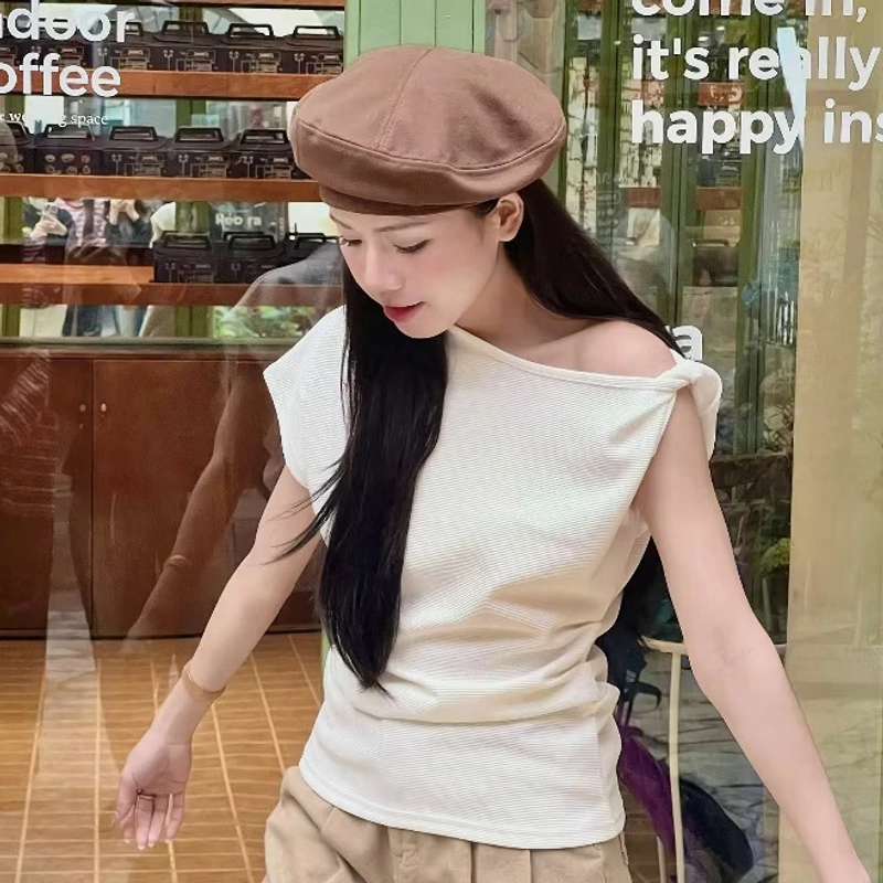 (Pass đồ) Áo Thun Tổ Ong Lệch Vai, Áo Phông Ngắn Tay Baáic, Áo Kiểu Hở Vai Nhún Eo Miho Ho 508908