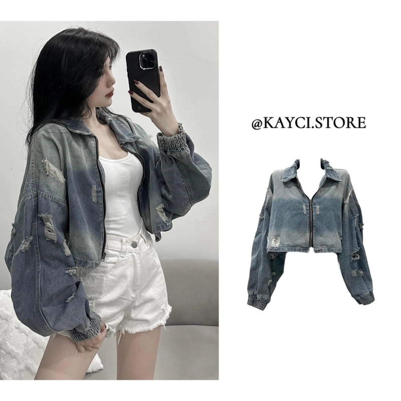 (CÓ ẢNH THẬT) Thanh lý Áo khoác jeans rách freesize 505675