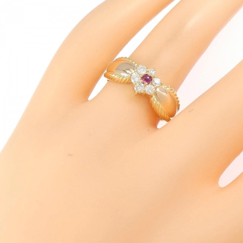 Nhẫn hoa ruby K18YG/K18PG - Hàng hiệu Authentic 852905