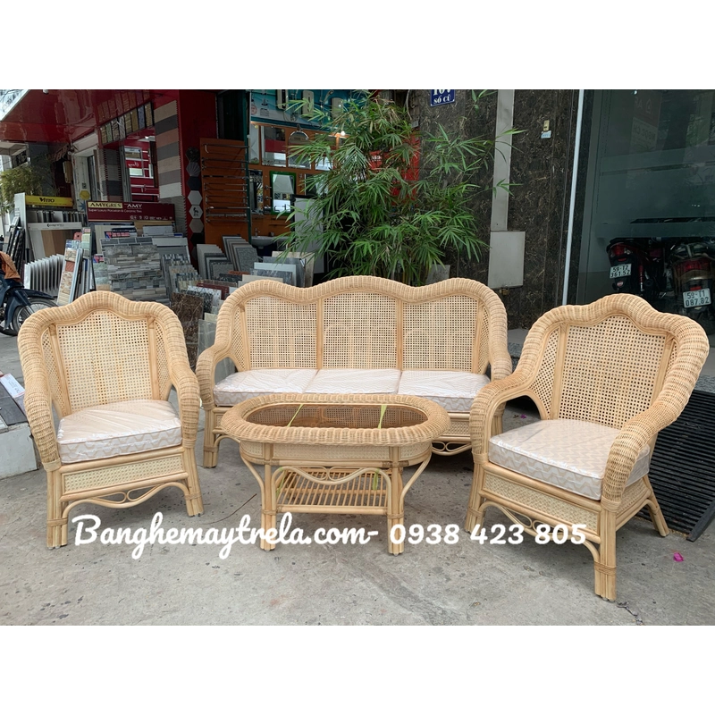 Bàn ghế sofa mây tự nhiên lưới mắt cáo 499423