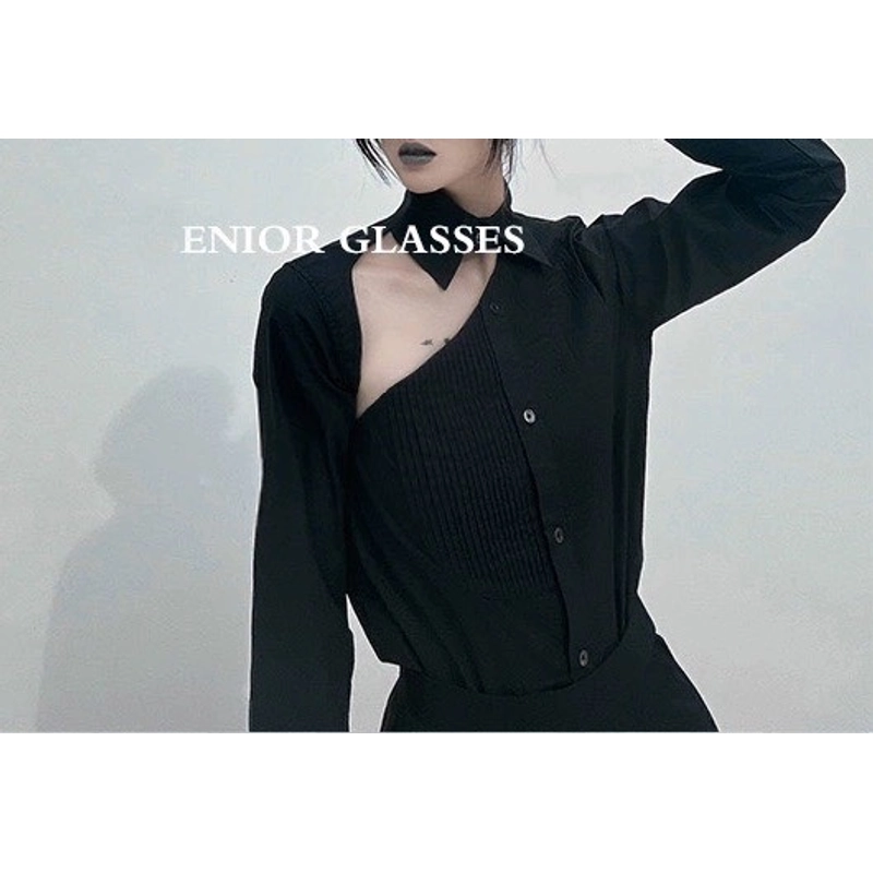 [Hàng mẫu] Áo sơ mi dài tay cutout xếp li ngực cá tính (có vết ố) 367209