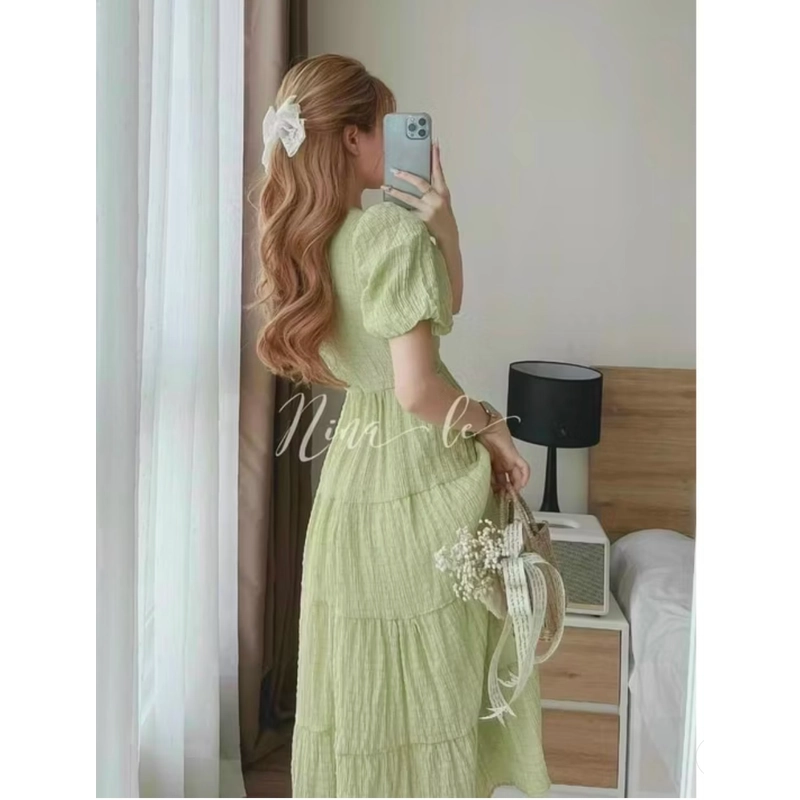 Đầm váy nữ maxi biển họa tiết cổ tròn dáng thân dài xòe cực kì xinh trẻ trung 462310