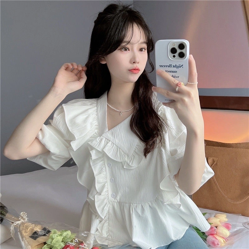 Áo kiểu tay ngắn nhún bèo xinh xắn 496853