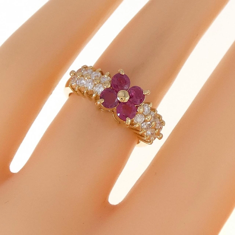 Nhẫn ruby K18YG hoa 0.70CT 671572