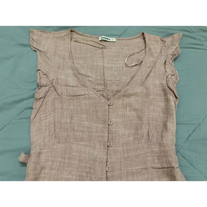 Đầm linen hồng cài nút size S-M, có cột dây 463364