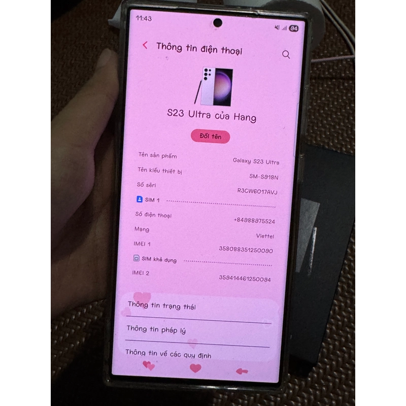 Samsung s23Ultra màu tím, bản Hàn , ram 12GB, bộ nhớ 256GB 549659