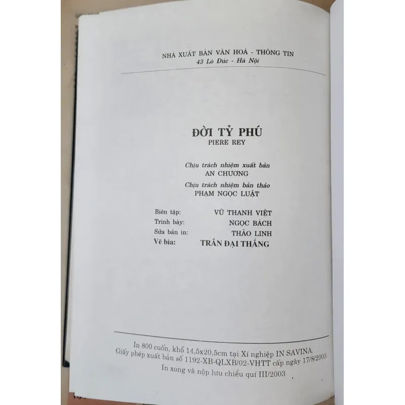 Tiểu thuyết ĐỜI TỶ PHÚ - tác giả Pierre Rey (bìa cứng, 826 trang) 704168