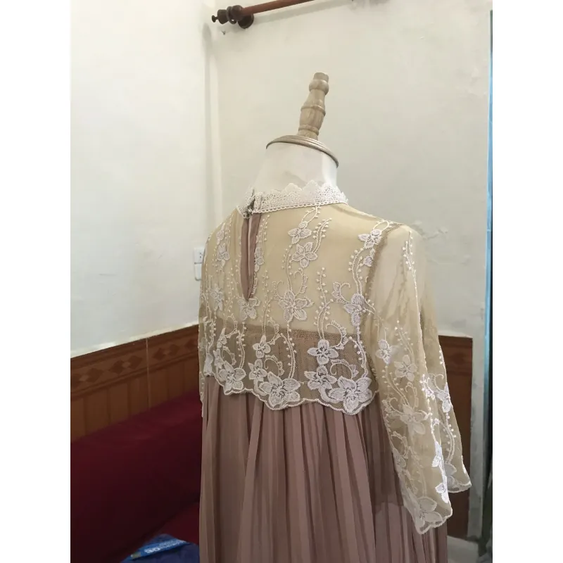 Váy tiểu thư phối ren ngực kiểu Pháp Free size Màu nâu tây 1041954