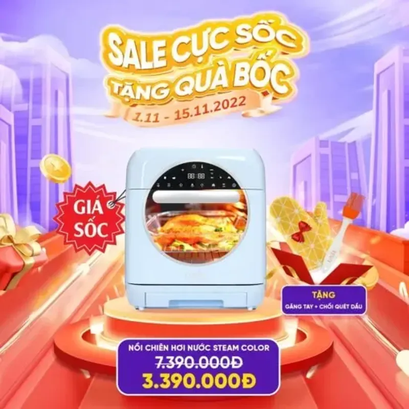 Nồi chiên hơi nước UNIE STEAM COLOR dung tích 15L chiên hấp 2 trong 1 574493