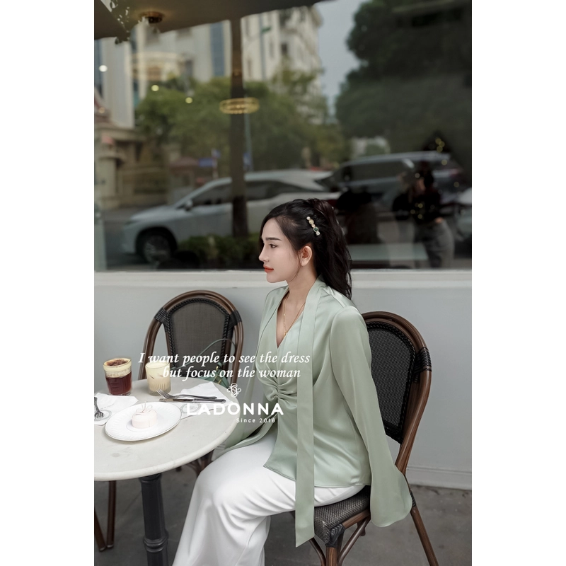 [New] Sơ mi lụa La Donna Design áo sơ mi tiểu thư sang chảnh Trắng 369263