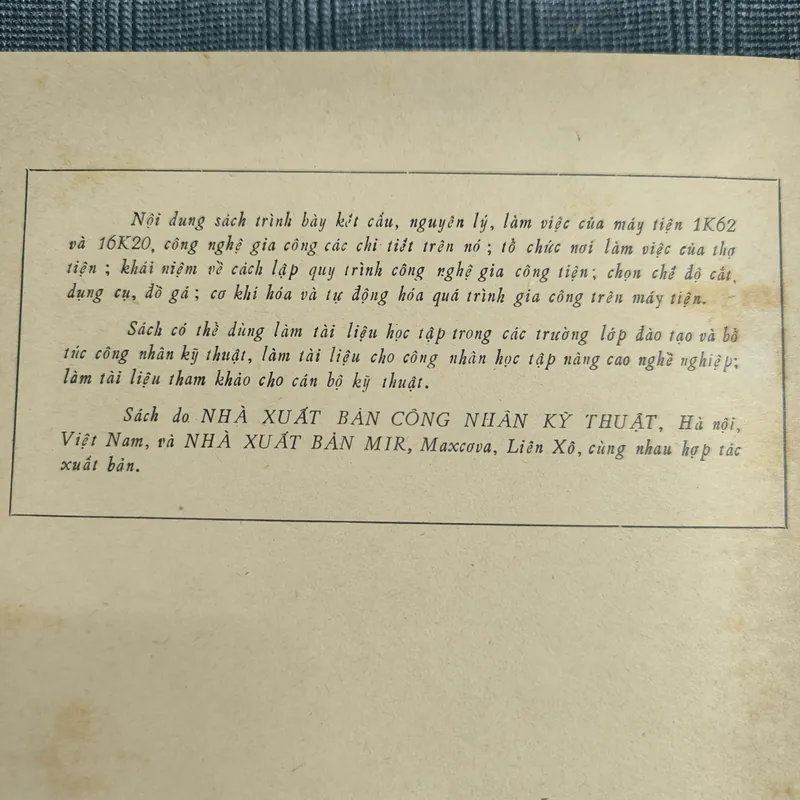 (Bìa cứng, bìa vải) Kỹ Thuật Tiện - P.M.Đênhejnưi, G.M.Chixkin, I.E.Tơkho - Năm 1981 606348