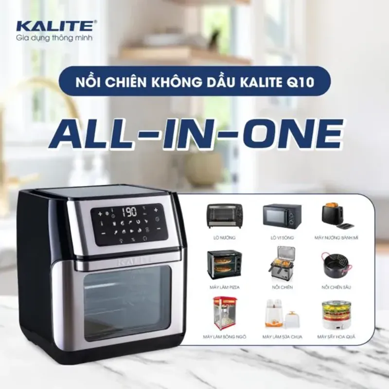 Nồi chiên không dầu KALITE Q10 – 10 Lít, Có Xiên Quay – Đa Năng – Nấu Được Mọi Món! 718082