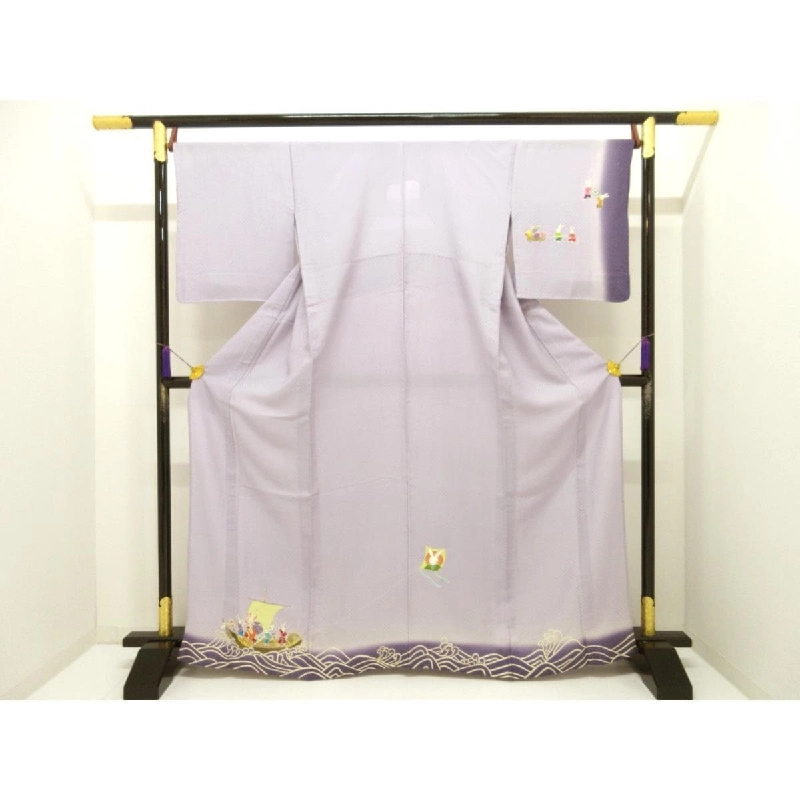 Áo kimono đơn lớp thăm viếng trang trí vàng Yuzen - Hàng hiệu Authentic 875177