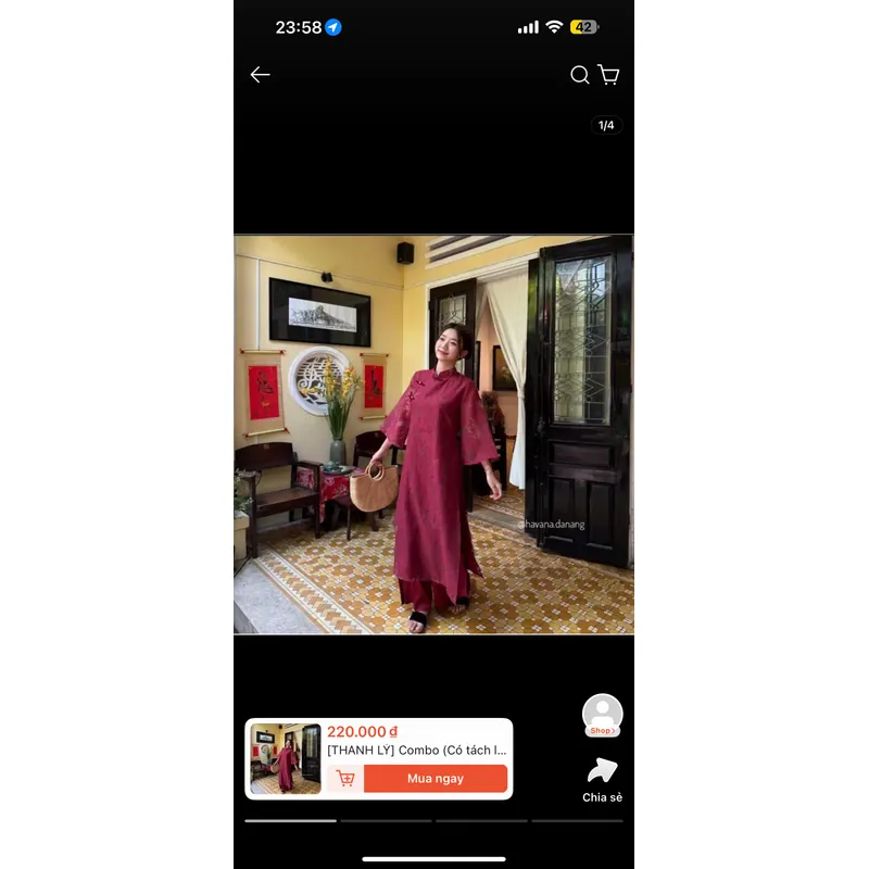 (đọc mô tả có fix )Pass set áo dài bách điền đỏ đô tặng trâm  737724