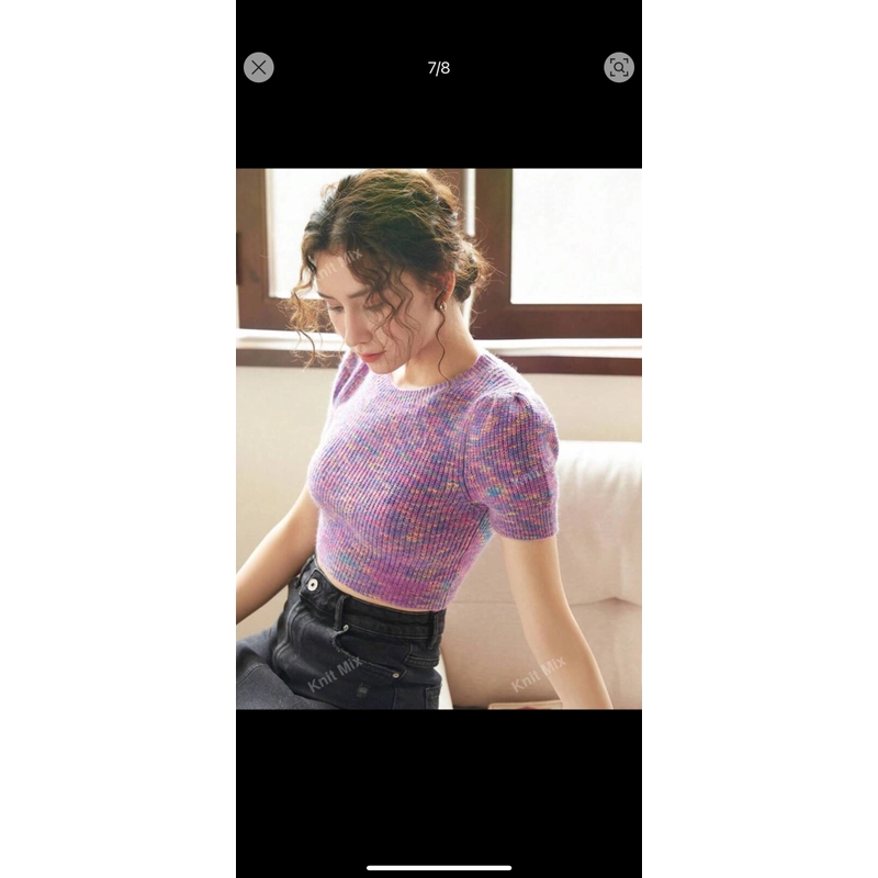 Áo dệt kim Knit mix dáng ngắn tay bồng size M 327965