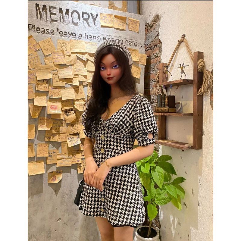 Đầm váy caro trắng đen nữ size m 445899