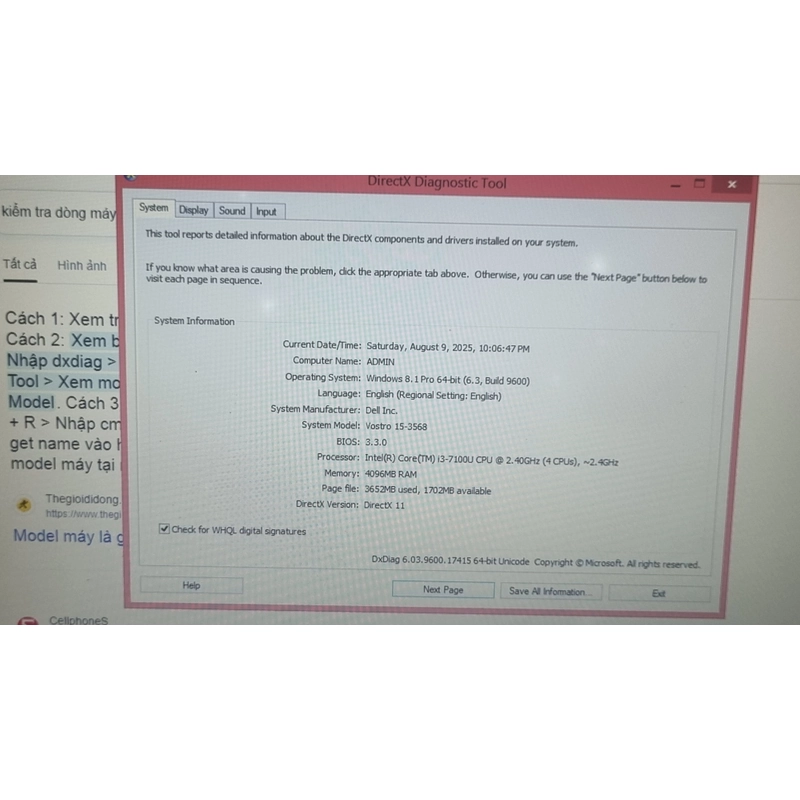Laptop Dell 3568 15inch Chính hãng 528179