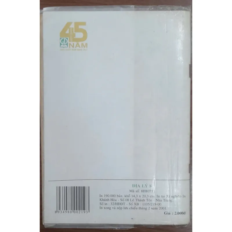 Địa lí 8, in năm 2001 1031175
