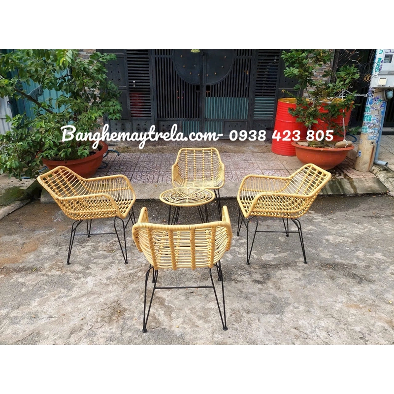Ghế chân sắt cafe đan mây tự nhiên 517897