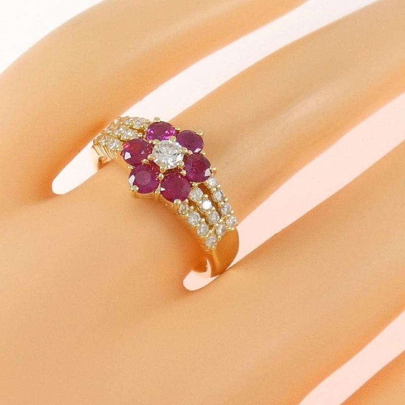 Nhẫn ruby K18YG hoa 0.95CT 666273