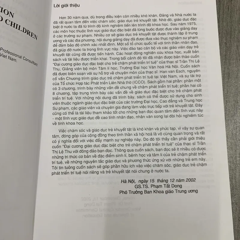 Đại cương giáo dục đặc biệt cho trẻ chậm phát triển trí tuệ. 3a1 689739
