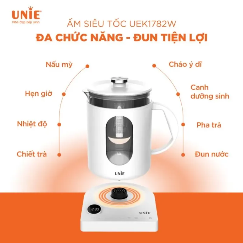 Ấm siêu tốc cao cấp UNIE UEK1782W – 6 chức năng hiện đại, hẹn giờ linh hoạt 577376