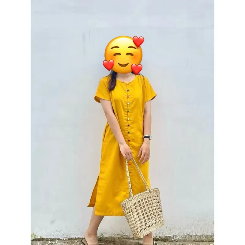 Pass đầm linen màu vàng size S 1058726