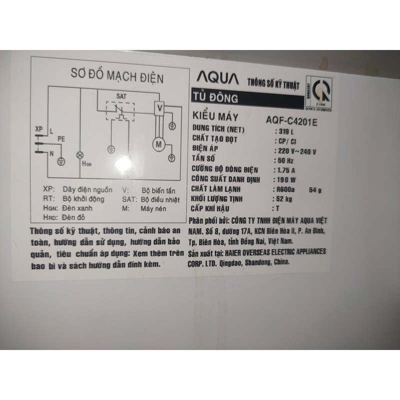 Tủ đông Aqua 320L inverter âm 30 độ làm lạnh 3D 5 chiều 182705