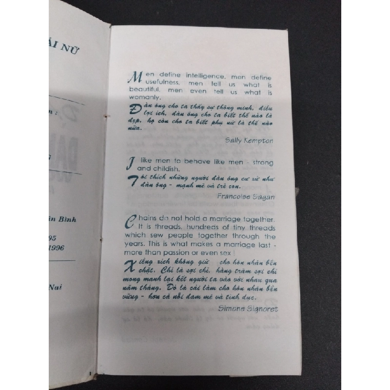 Danh ngôn dành cho phái nữ mới 70% bẩn bìa, ố nhẹ, bìa cứng, có chữ ký 1996 HCM2110 Tố Hương VĂN HỌC 305899