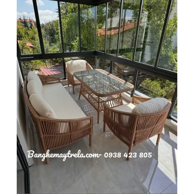 Bàn ghế sofa phòng khách mây nhựa 607395