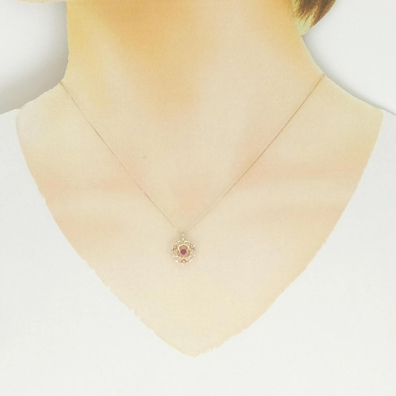 K18PG Hoa Hồng Ruby Dây Chuyền - Hàng hiệu Chính hãng 864199