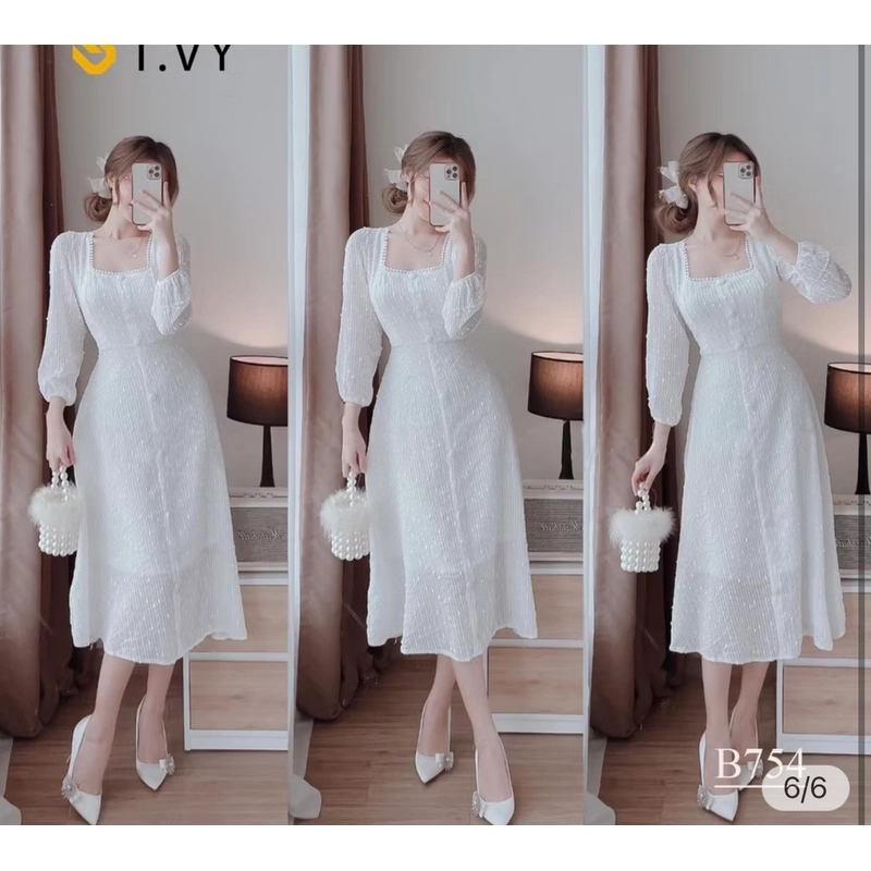Đầm dự tiệc đầm trắng cổ vuông tay phồng dáng dài Lucas Dress 462311