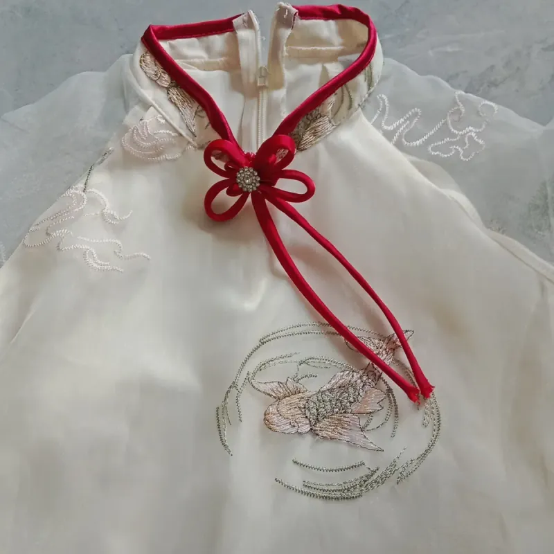 Áo dài thêu kem quần lụa  1024462