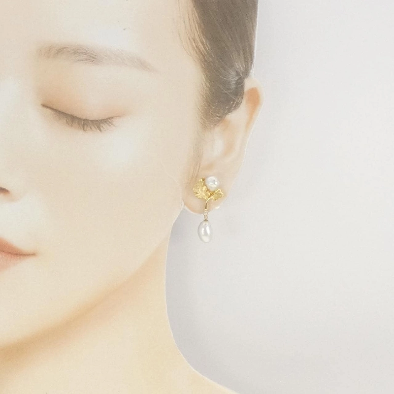 K18YG Lá trắng ngọc trai bông tai - Hàng hiệu Authentic 878648