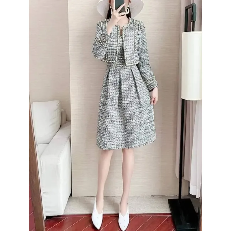 Bộ dạ tweed đẹp có đính ngọc trai 1003277