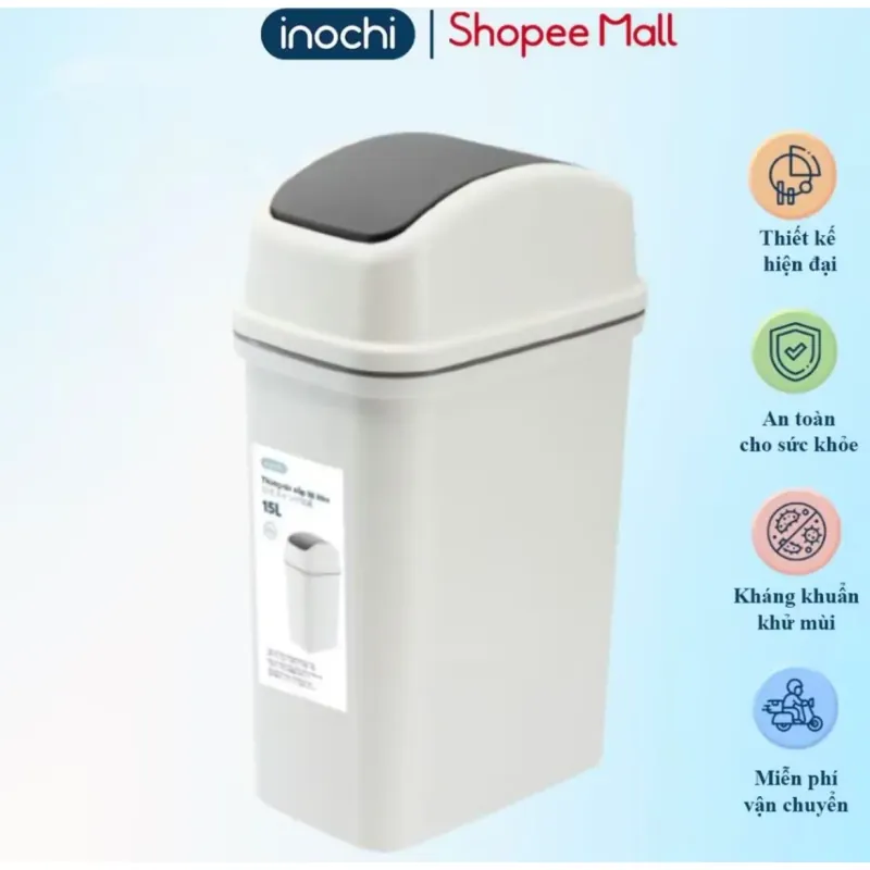 Thùng rác nắp lật Hiro 15L Inochi (hạn chế mùi hôi) 785173