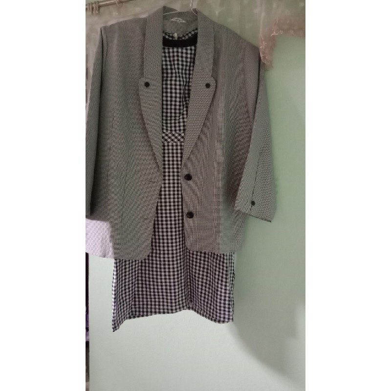 Set blazer kèm đầm kẻ còn mới | Công sở cá tính phong cách Hàn Quốc  60611