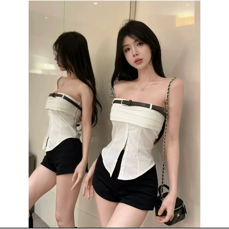 Không Đều Chia Camisole Nữ Mặc Ngoài Thái Hot Girl Một Vai Ống Xương Cá Top Nhỏ Đẹp 4.1 yn 527490