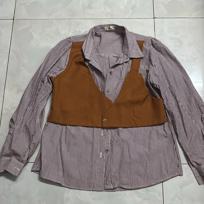 Thanh lý áo sơ mi sọc đỏ + cam (freesize <55kg) 544453