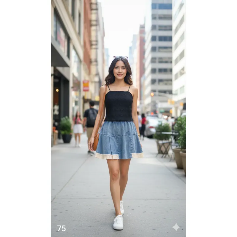 Chân váy jean ngắn, chưa sử dụng, free size từ 45-55kg, màu xanh biển, đen 753157