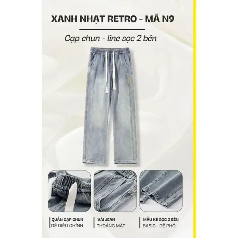 Quần jean ống suông rộng phong cách Suncbvn size XXL( 75-85 kg) màu Xanh nhạt Retro tốt   553661