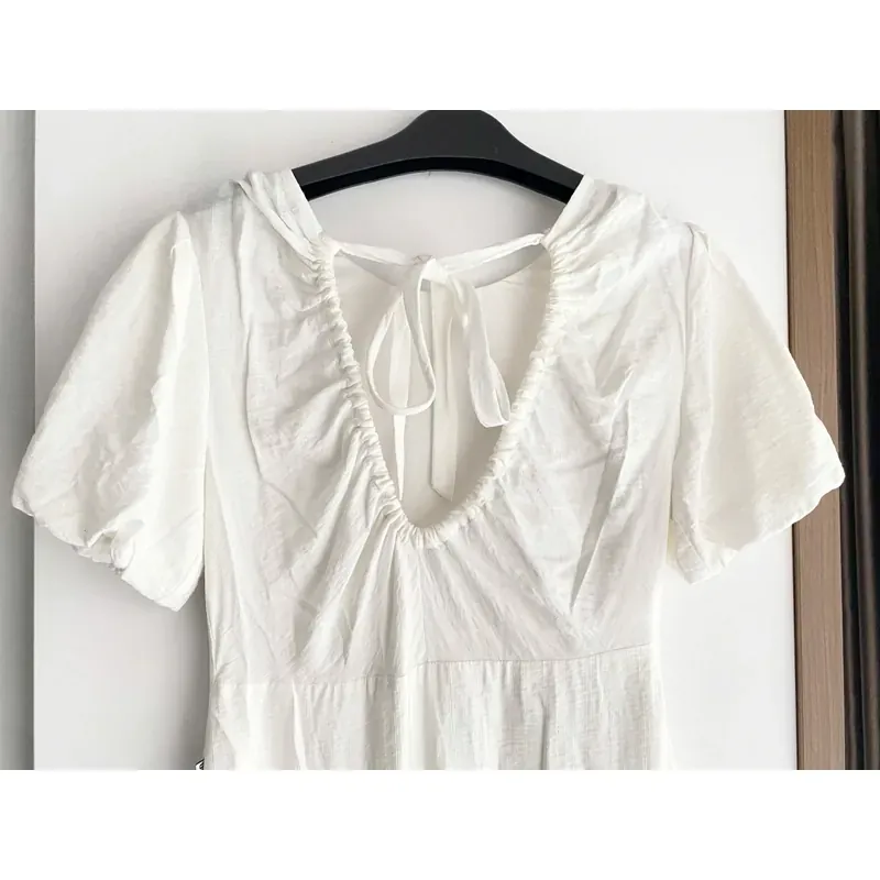 MỚI 99%***ĐẦM MAXI DÀI TRẮNG* TAY NGẮN TAY BỒNG* LƯNG CÁCH ĐIỆU* 591543