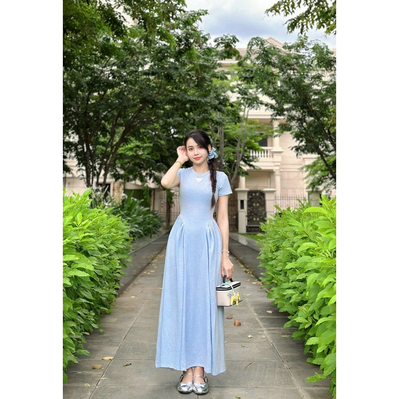 VÁY ĐÔI / COUPLE MẸ VÀ BÉ GÁI váy đầm maxi thun cột nơ phía sau kèm chun cột tóc 474127