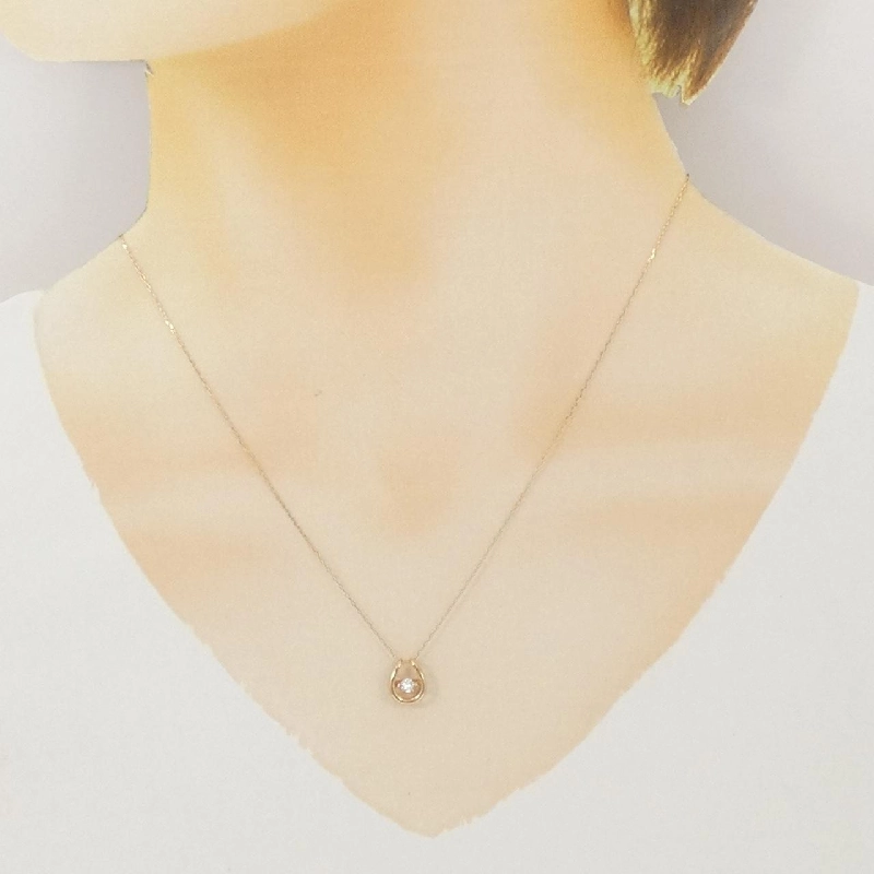 K18PG Nhẫn móng ngựa kim cương dây chuyền 0.08CT - Hàng hiệu Chính hãng 858903