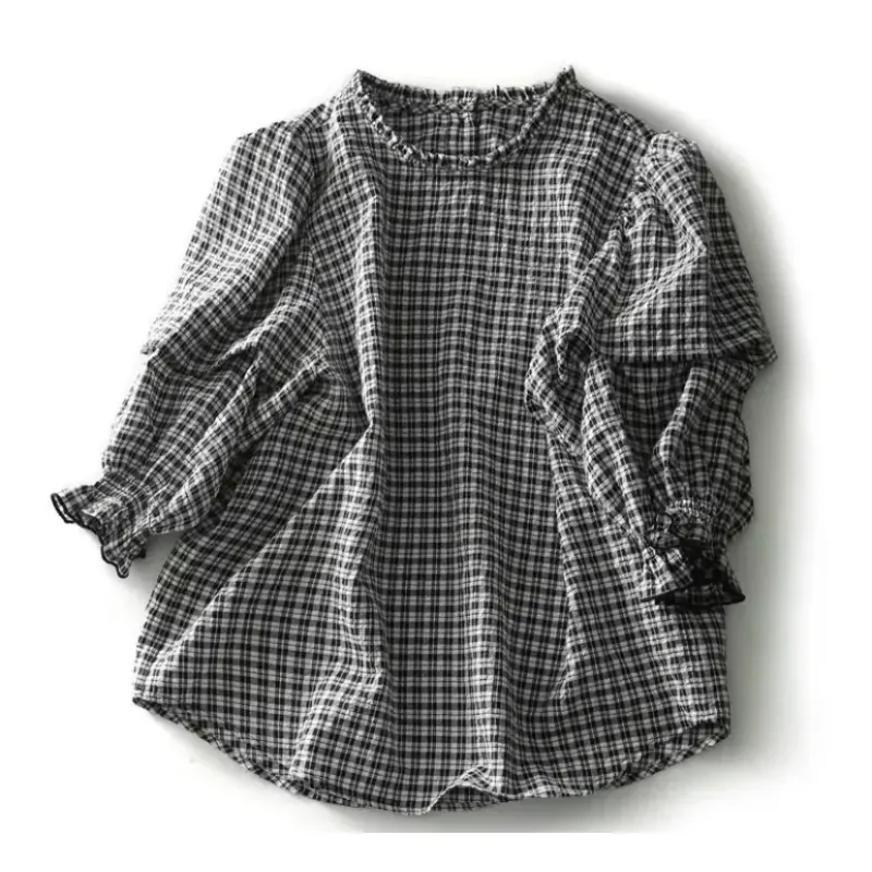 Áo sơ mi tay ngắn dáng rộng in kẻ sọc phong cách mùa hè 2021 sành điệu mới 786467