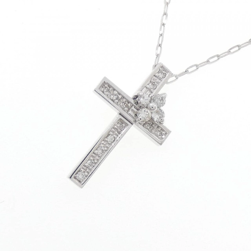 K18WG Đan Chéo × Hoa Kim Cương Dây Chuyền - Hàng hiệu Chính hãng 860177