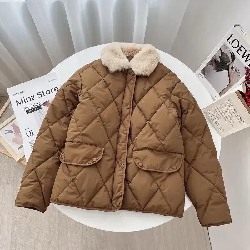 Áo phao trần lông cừu khuy ngoài freesize  780137