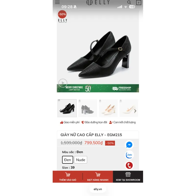 Giày elly size 35 màu đen cao gót 7cm 752424